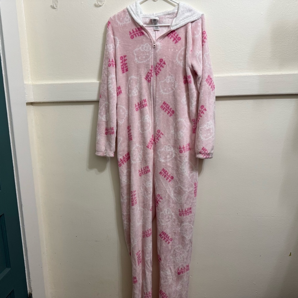 Hello Kitty Women's Pink One-Piece Hooded Pajama/Onesie (M)